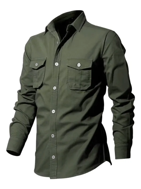Men's Button-Up Long Sleeve Shirt with Chest Pockets