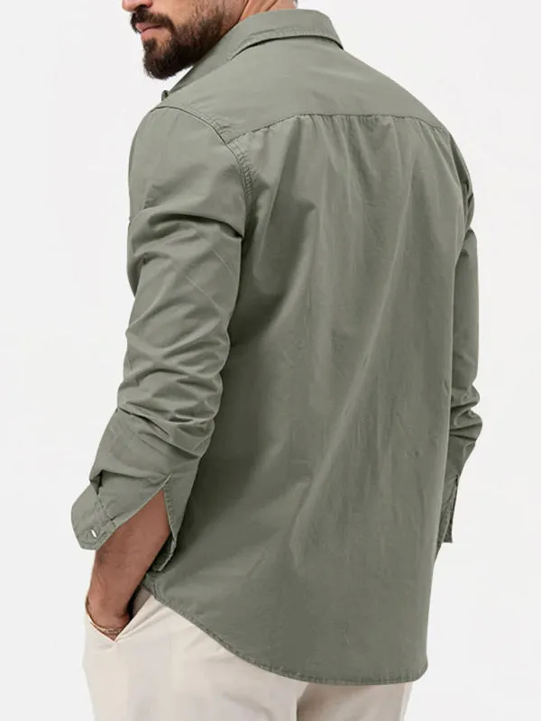 Men's Button-Up Long Sleeve Shirt with Chest Pockets