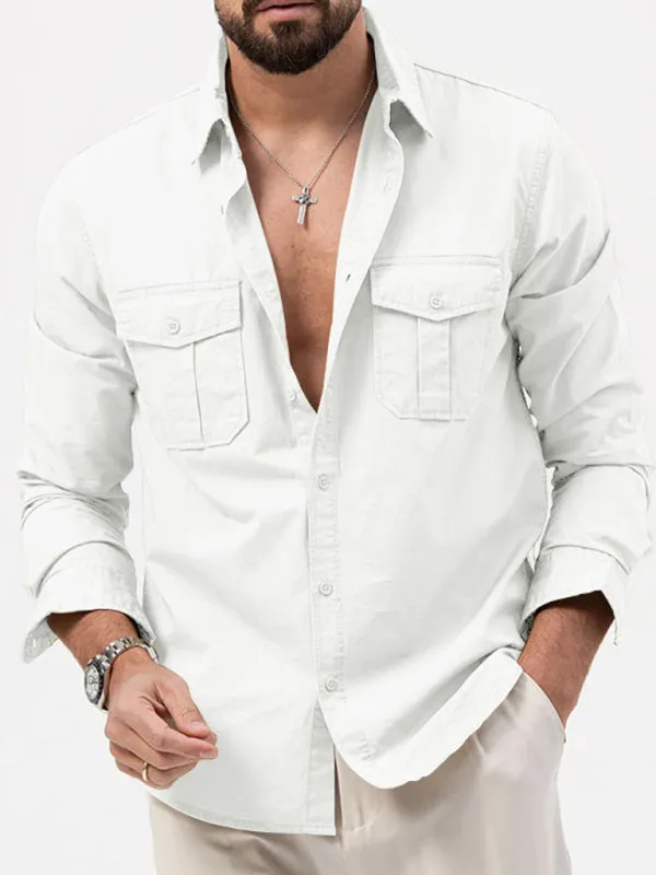 Men's Button-Up Long Sleeve Shirt with Chest Pockets