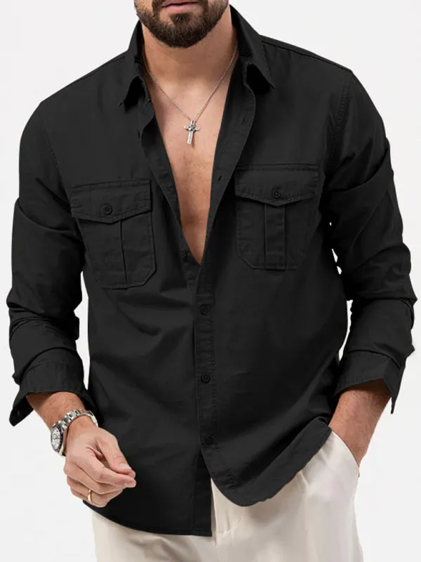 Men's Button-Up Long Sleeve Shirt with Chest Pockets