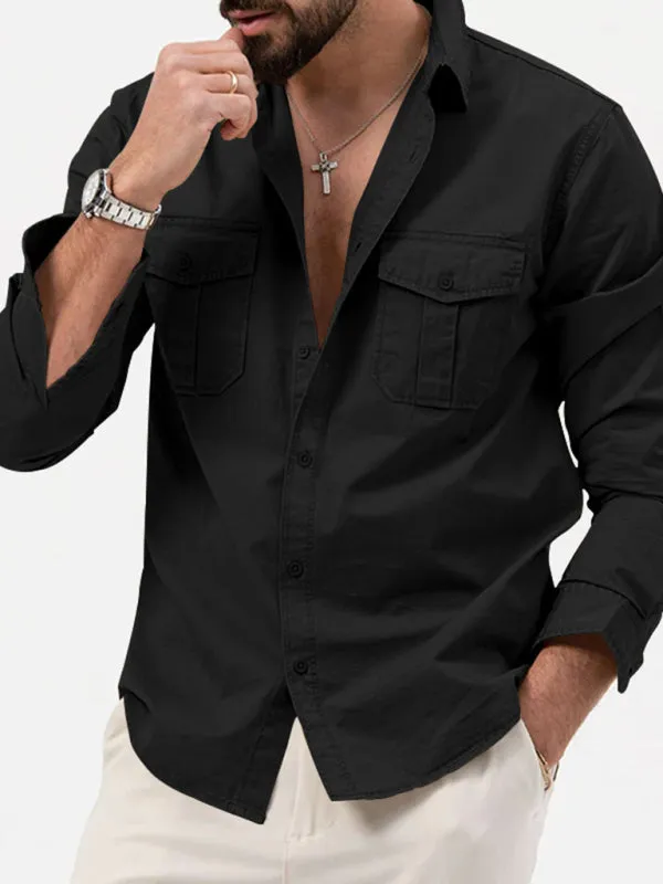 Men's Button-Up Long Sleeve Shirt with Chest Pockets