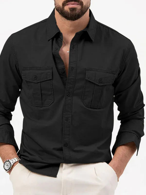 Men's Button-Up Long Sleeve Shirt with Chest Pockets