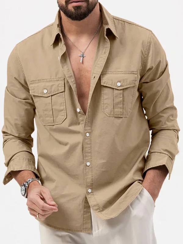 Men's Button-Up Long Sleeve Shirt with Chest Pockets