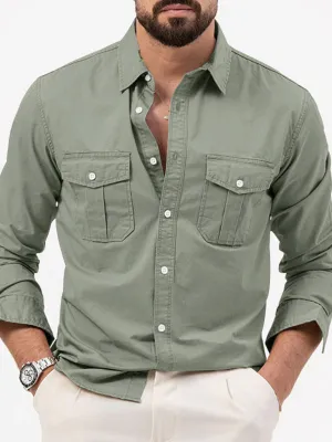Men's Button-Up Long Sleeve Shirt with Chest Pockets