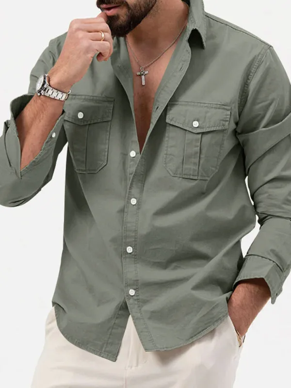 Men's Button-Up Long Sleeve Shirt with Chest Pockets