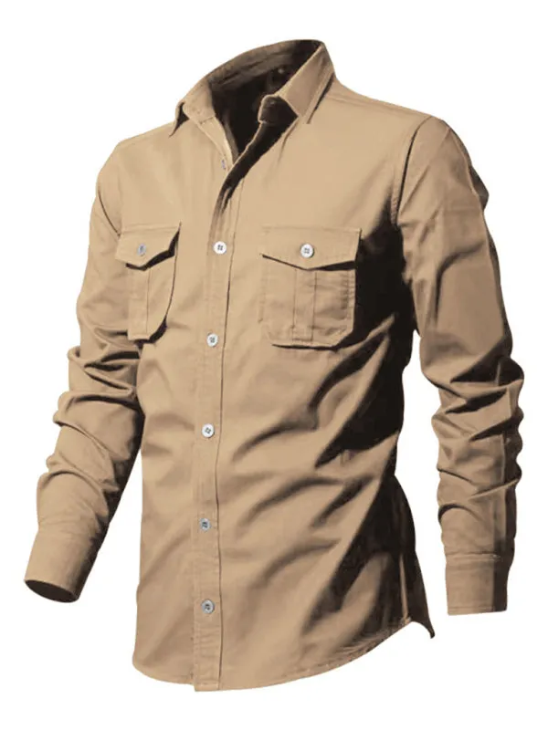 Men's Button-Up Long Sleeve Shirt with Chest Pockets