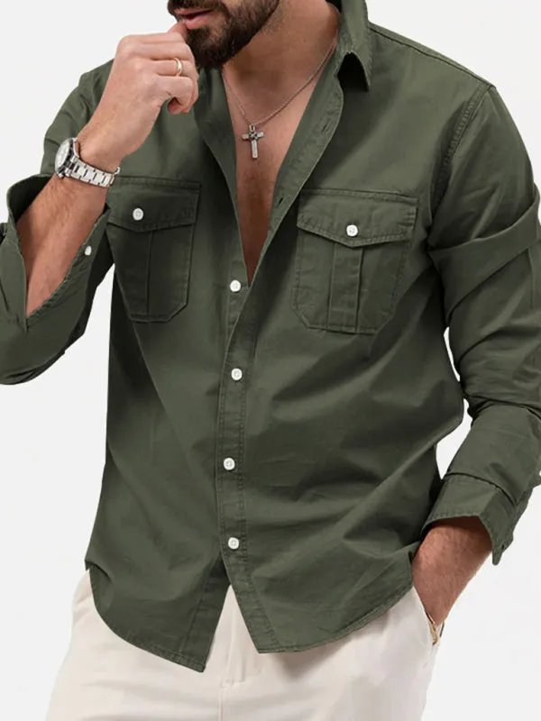 Men's Button-Up Long Sleeve Shirt with Chest Pockets