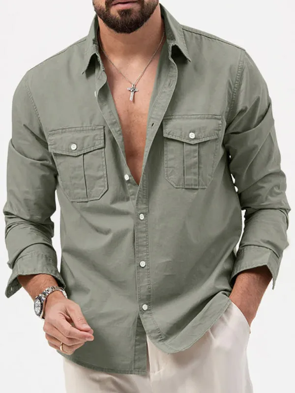 Men's Button-Up Long Sleeve Shirt with Chest Pockets
