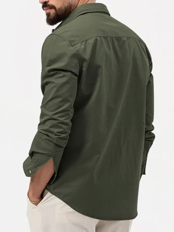 Men's Button-Up Long Sleeve Shirt with Chest Pockets