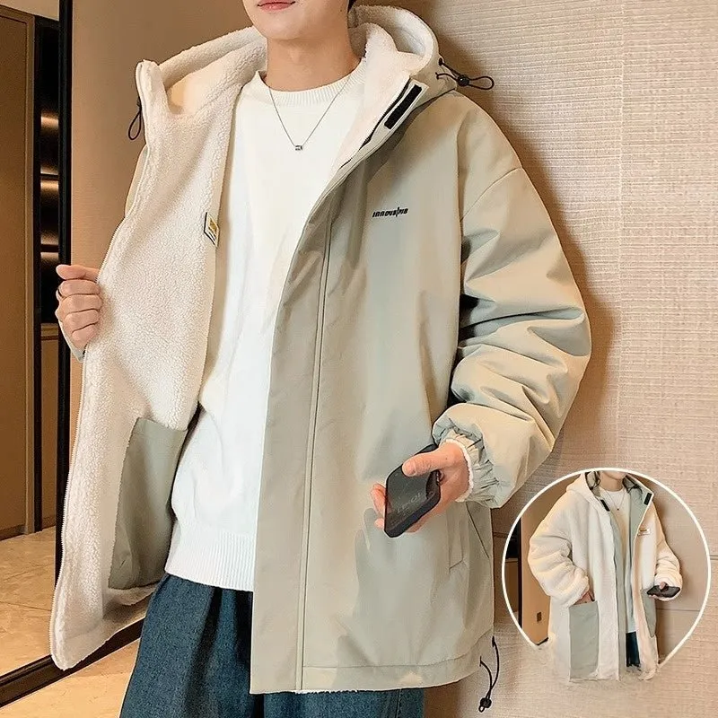 Men's Cashmere Winter Fleece Hooded Jacket - Thickened, Trendy, and Warm Outerwear