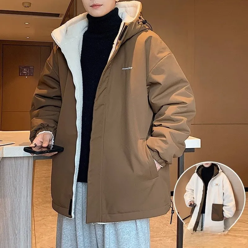 Men's Cashmere Winter Fleece Hooded Jacket - Thickened, Trendy, and Warm Outerwear