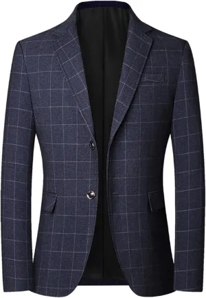 Mens Casual Plaid Blazer Coat Slim Fit Lightweight Sport Jacket Two Button Business Lightweight Suit Jacket