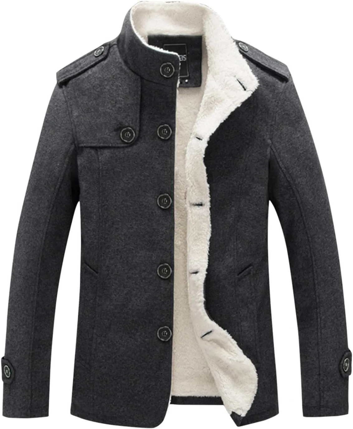 Mens Casual Sherpa Fleece Lined Wool Blend Jackets Winter Warm Cotton Cargo Coats Single-breasted Military Jackets L-4XL