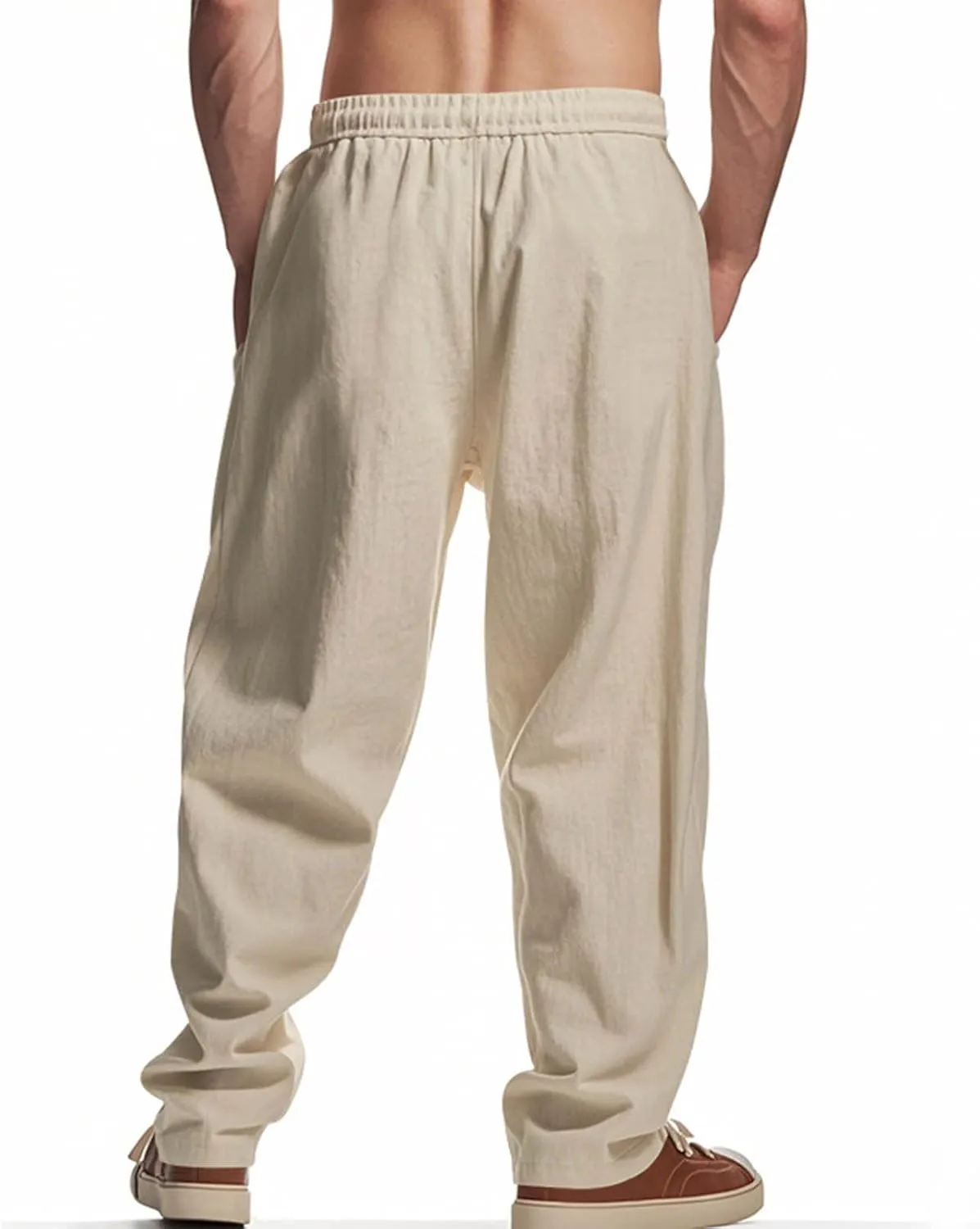 Men's Drawstring Linen Pants Casual Beach Loose Wide Leg Trousers Lightweight Comfort Fit Summer Clothes Fashion