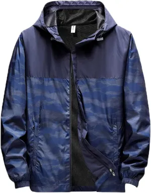 Men's Fall Shrinkable Hooded Jacket Outdoor Thin Windproof Print Splice Breathable Coats Running Men's Fleece