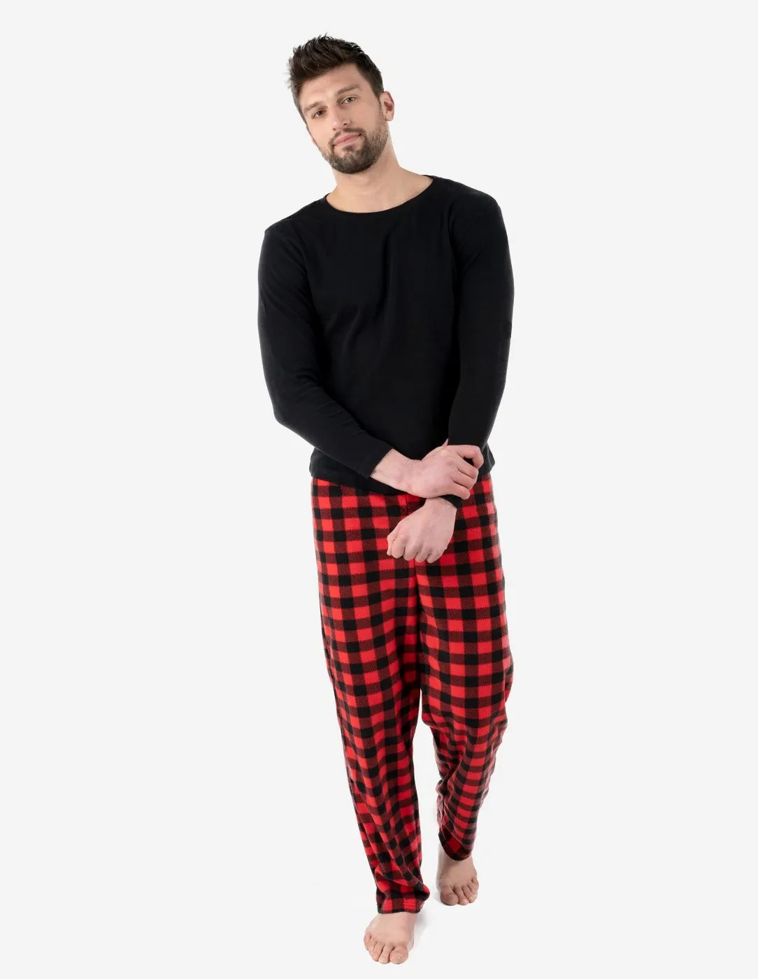 Mens Fleece Red & Black Plaid Set