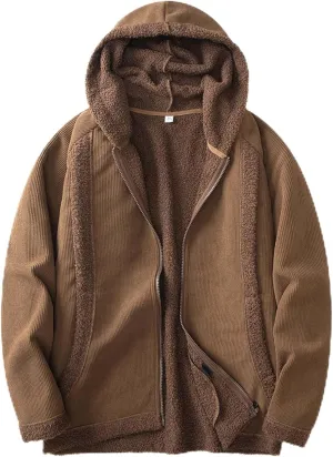 Men's Full Zip Hoodies Solid Color Drawstring Hooded Sweatshirts Casual Sports Pullover with Pocket Winter Warm Coat