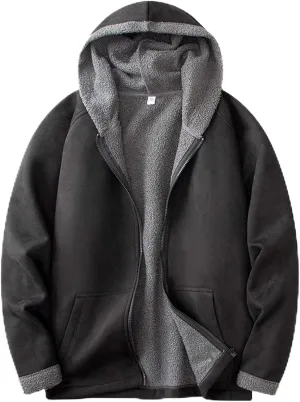 Men's Full Zip Hoodies Solid Color Drawstring Hooded Sweatshirts Casual Sports Pullover with Pocket Winter Warm Coat