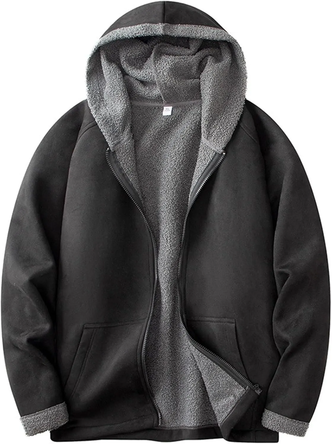 Men's Full Zip Hoodies Solid Color Drawstring Hooded Sweatshirts Casual Sports Pullover with Pocket Winter Warm Coat