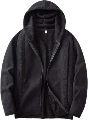 Men's Full Zip Hoodies Solid Color Drawstring Hooded Sweatshirts Casual Sports Pullover with Pocket Winter Warm Coat