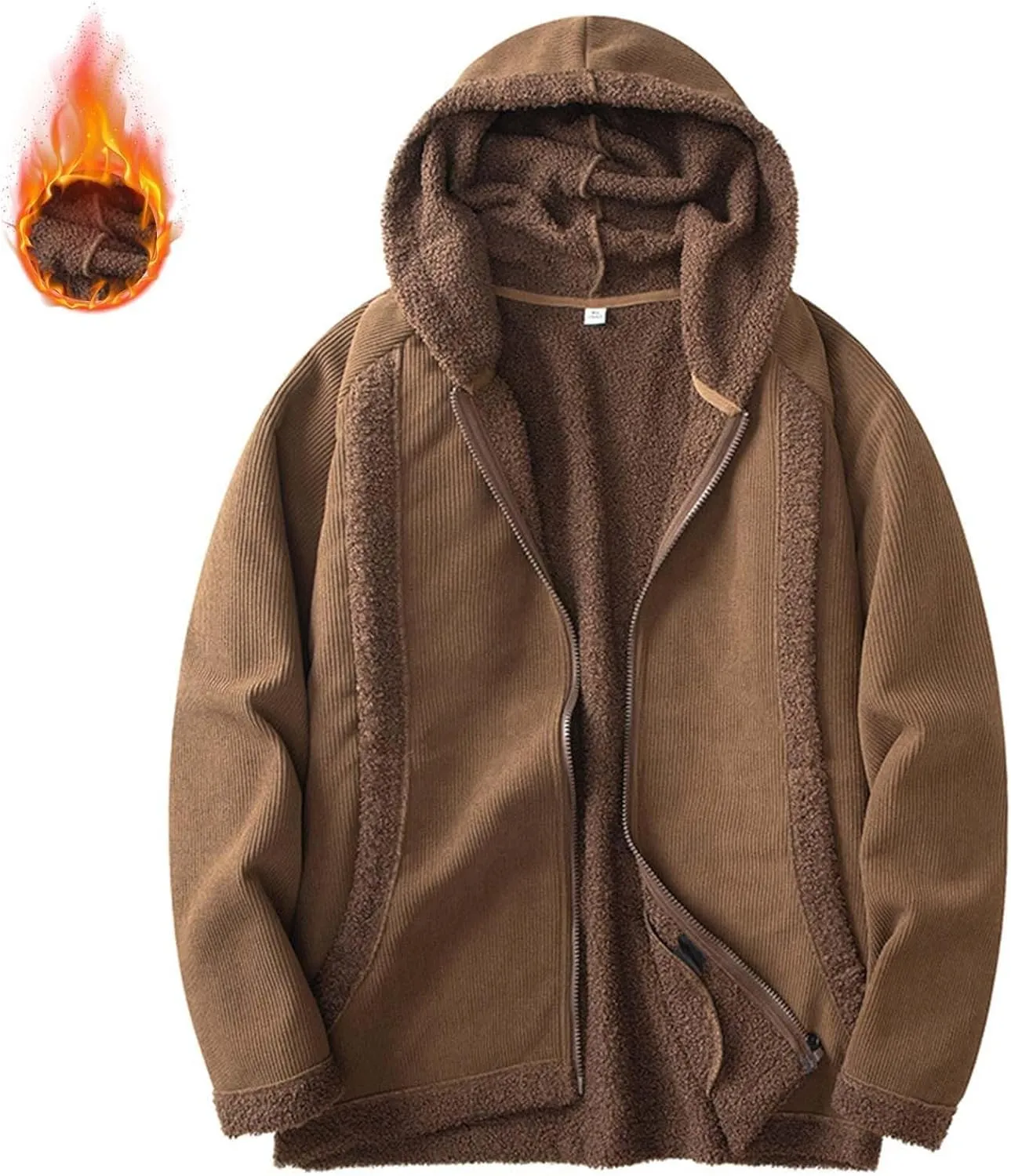 Men's Full Zip Hoodies Solid Color Drawstring Hooded Sweatshirts Casual Sports Pullover with Pocket Winter Warm Coat