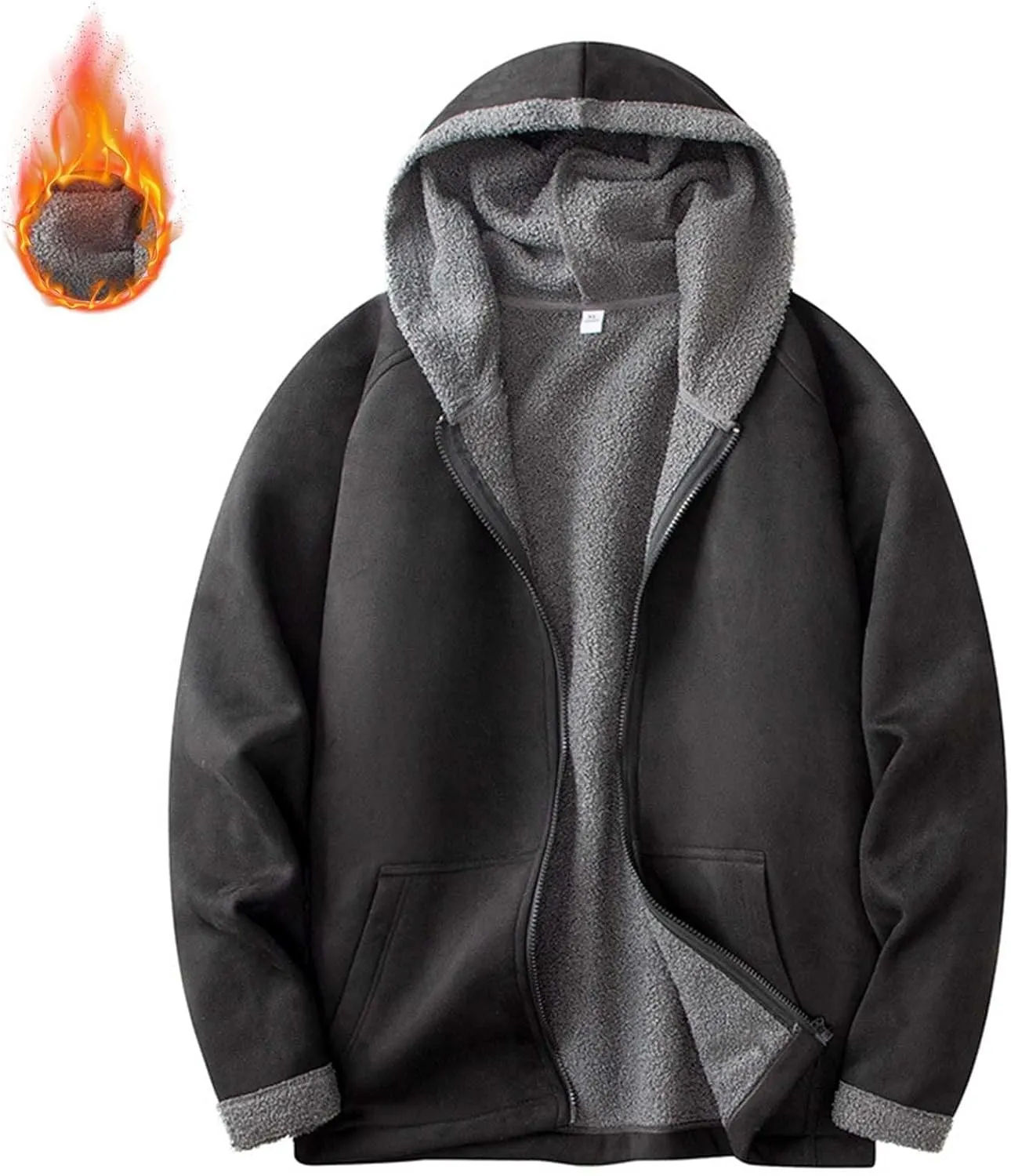 Men's Full Zip Hoodies Solid Color Drawstring Hooded Sweatshirts Casual Sports Pullover with Pocket Winter Warm Coat
