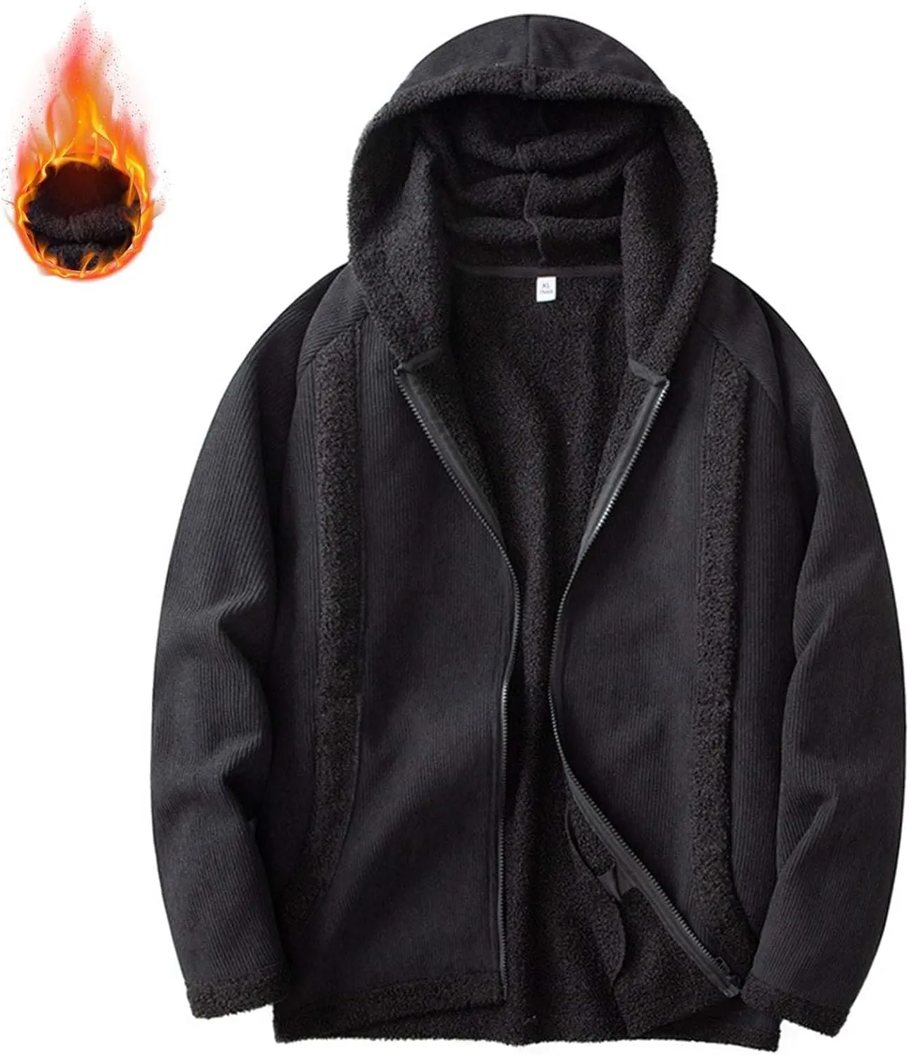 Men's Full Zip Hoodies Solid Color Drawstring Hooded Sweatshirts Casual Sports Pullover with Pocket Winter Warm Coat