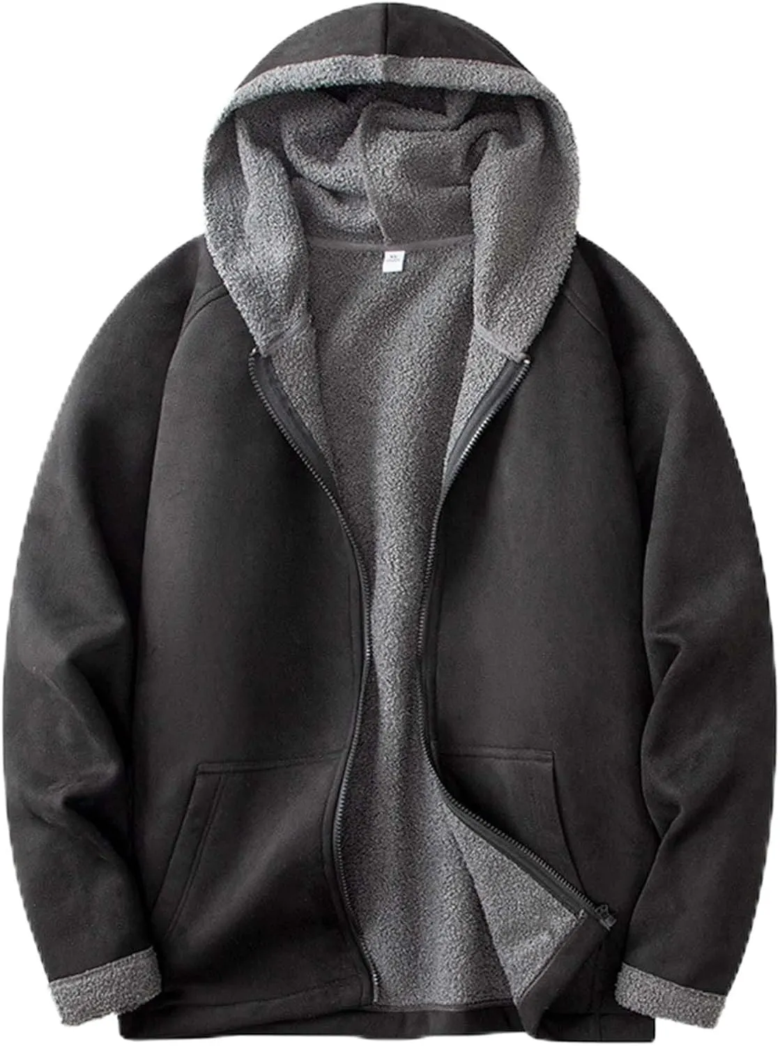 Men's Full Zip Hoodies Solid Color Drawstring Hooded Sweatshirts Casual Sports Pullover with Pocket Winter Warm Coat