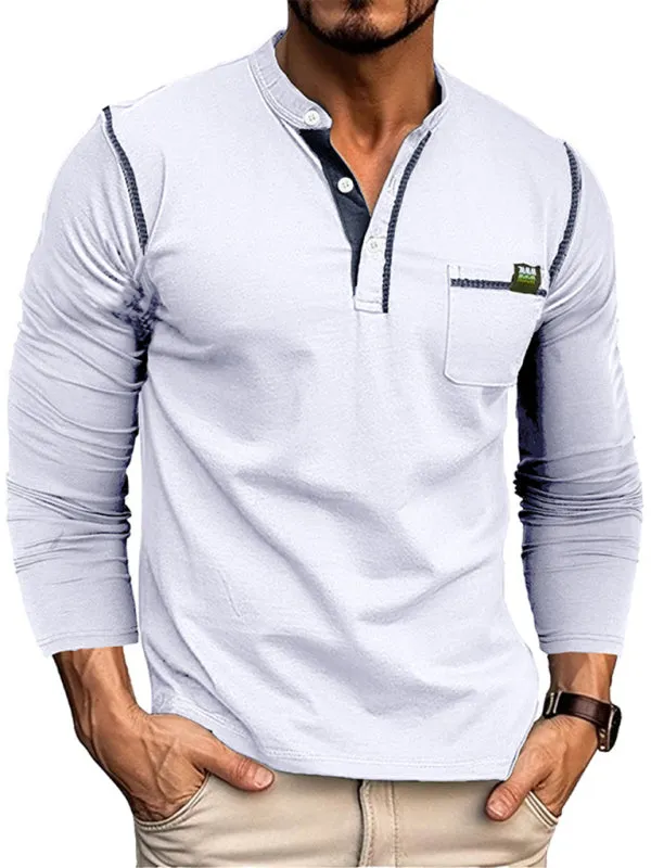 Men's Henley Solid Colour Long Sleeve Top