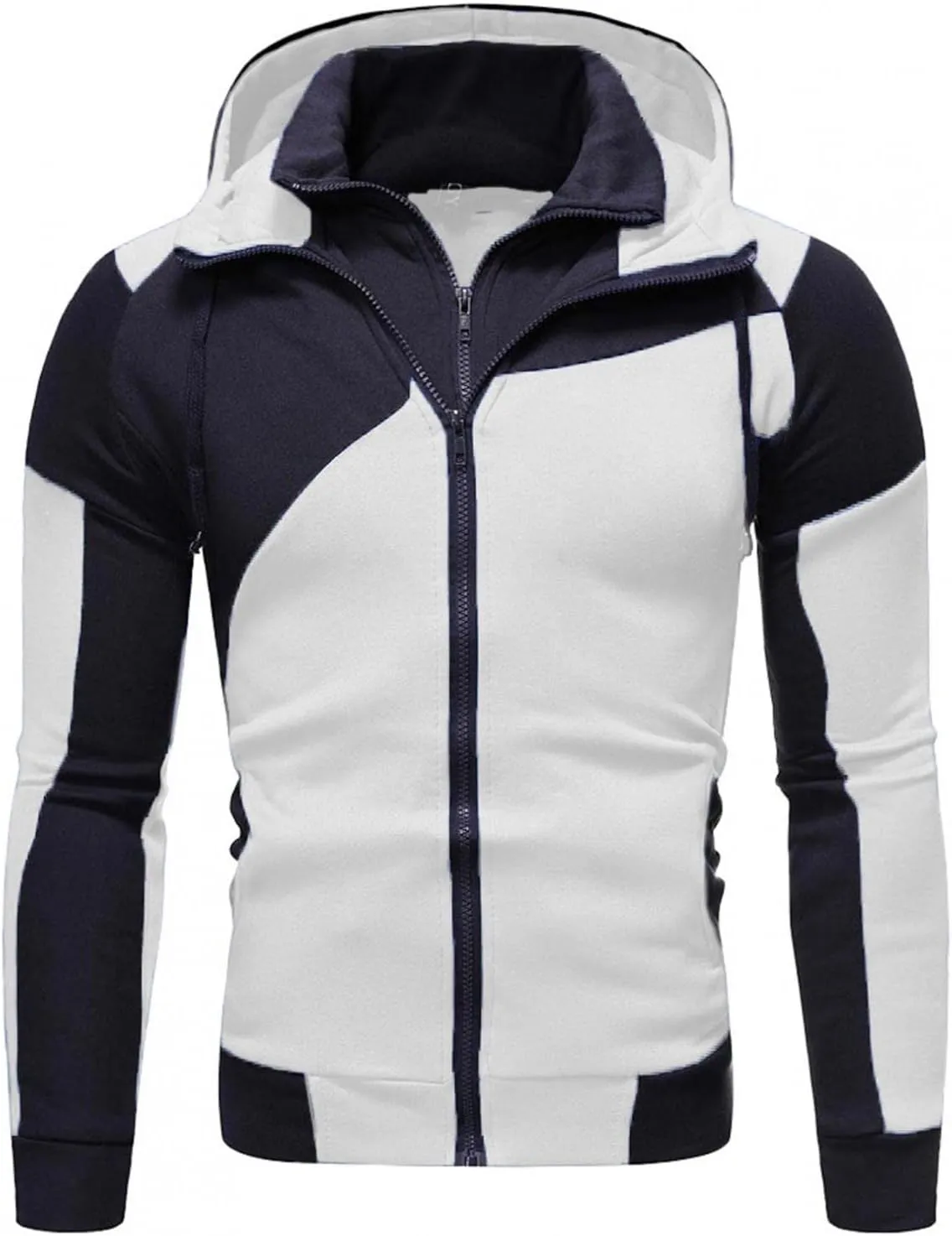 Men's Hoodies Zip Up Fleece Hooded Color Block Sports Casual Long Sleeve Sweatshirt Tops with Kanga Pocket