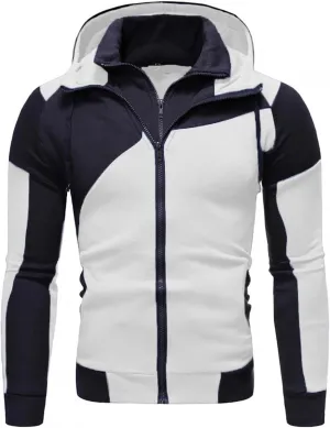 Men's Hoodies Zip Up Fleece Hooded Color Block Sports Casual Long Sleeve Sweatshirt Tops with Kanga Pocket