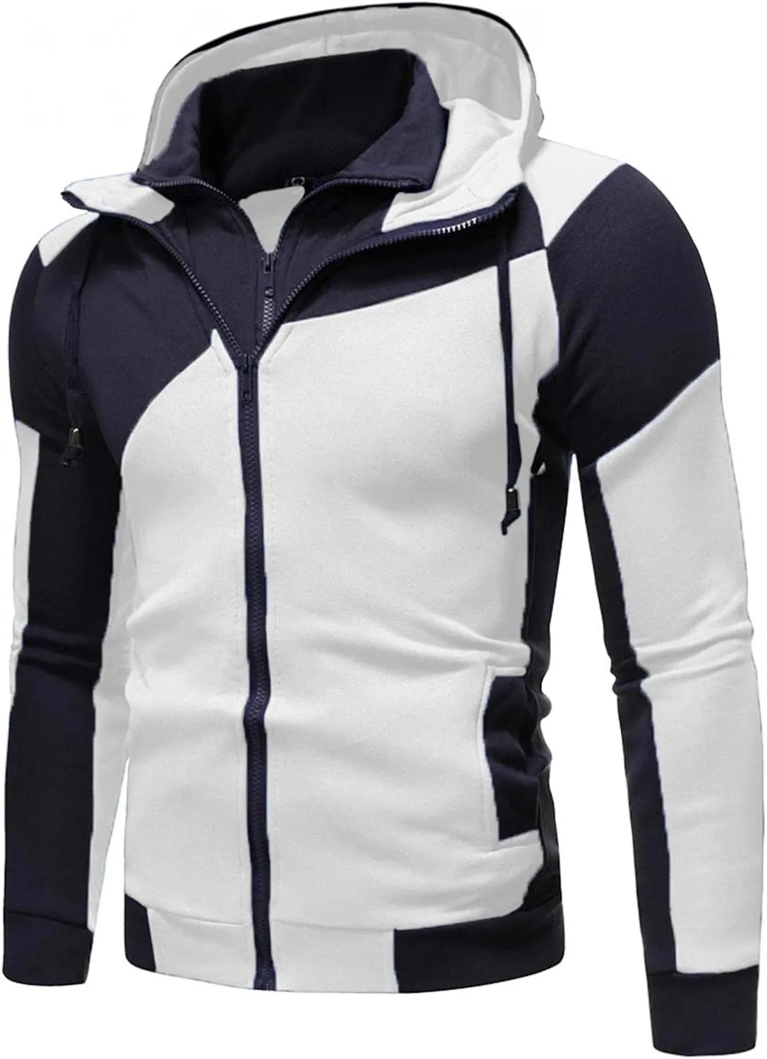 Men's Hoodies Zip Up Fleece Hooded Color Block Sports Casual Long Sleeve Sweatshirt Tops with Kanga Pocket