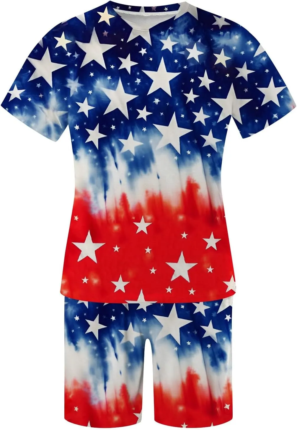 Men's Independence Day Printed Summer Outfit Beach Short Sleeve Printed Shirt Short Suit Shirt Pants Suit