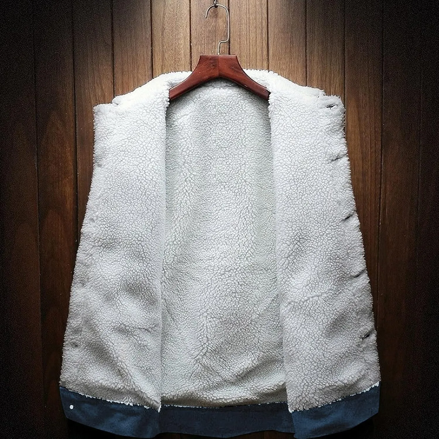 Men's Lapel Winter Sherpa Lined Denim Jacket Windbreaker Trucker Jacket Vintage Relax Fit Thick Fleece Denim Jean Jacket