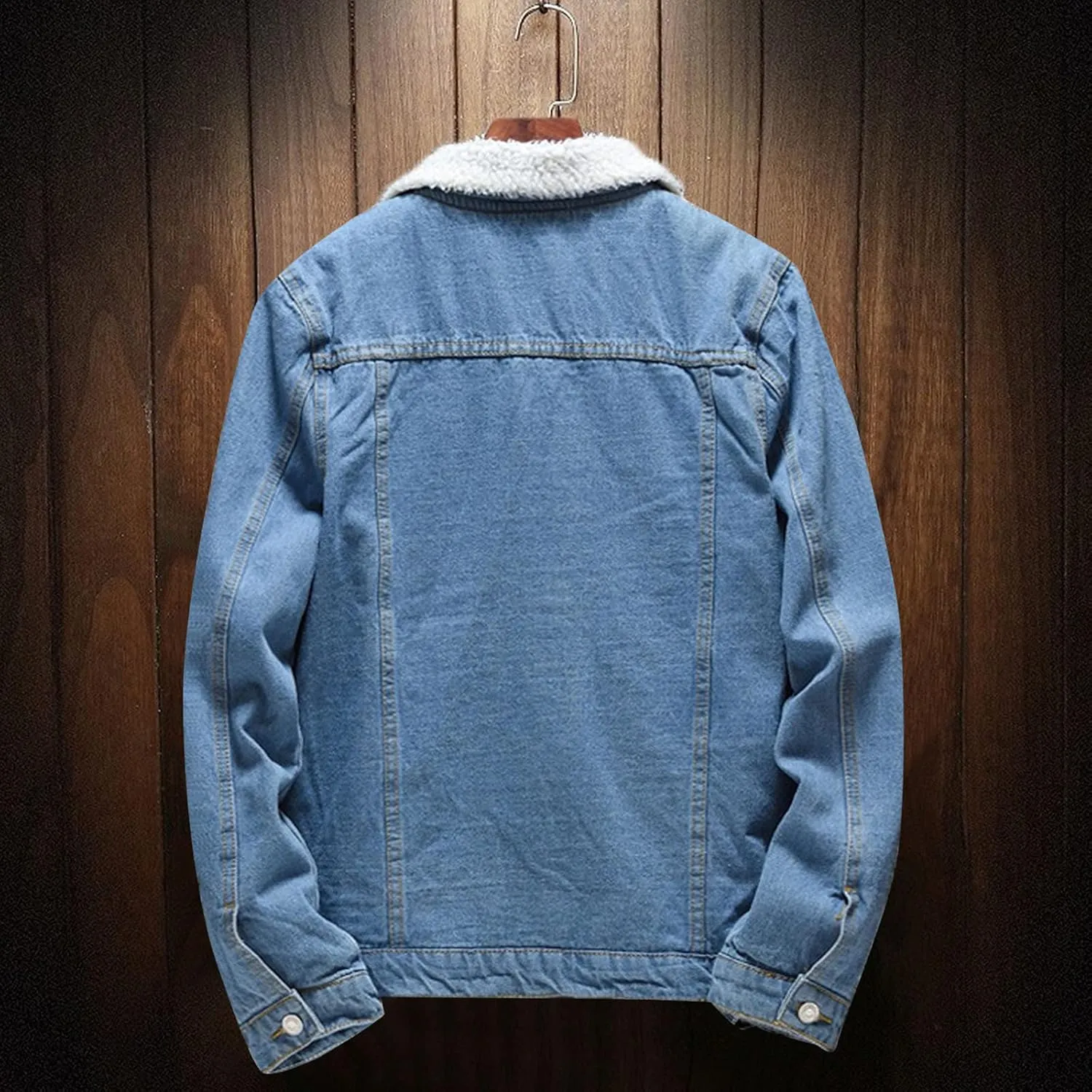 Men's Lapel Winter Sherpa Lined Denim Jacket Windbreaker Trucker Jacket Vintage Relax Fit Thick Fleece Denim Jean Jacket