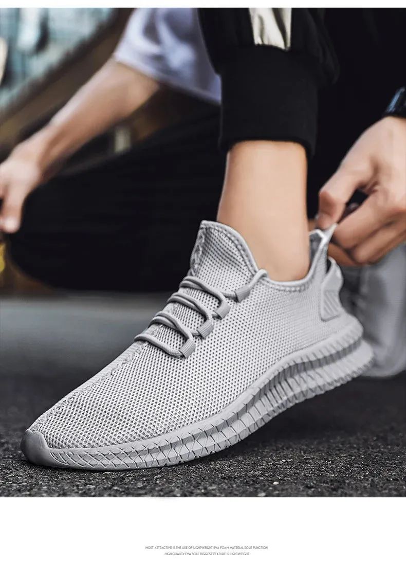 Men's Lightweight Casual Sneakers Breathable Mesh Sports Running Shoes Odor-resistant Athletic Shoes Slip-on With Shoelaces