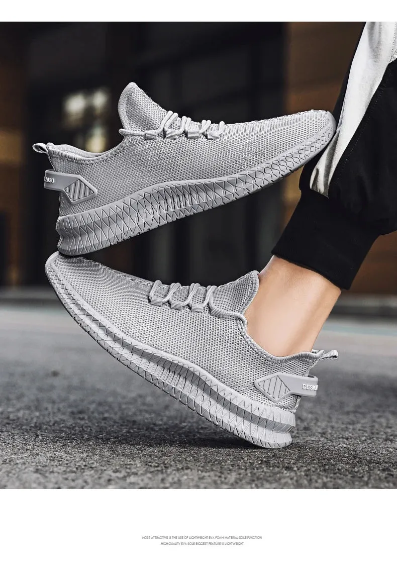 Men's Lightweight Casual Sneakers Breathable Mesh Sports Running Shoes Odor-resistant Athletic Shoes Slip-on With Shoelaces