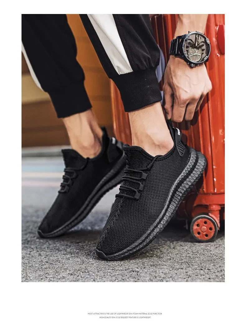 Men's Lightweight Casual Sneakers Breathable Mesh Sports Running Shoes Odor-resistant Athletic Shoes Slip-on With Shoelaces