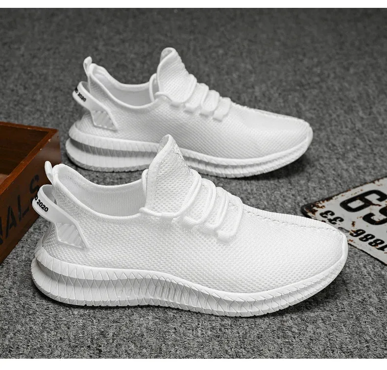 Men's Lightweight Casual Sneakers Breathable Mesh Sports Running Shoes Odor-resistant Athletic Shoes Slip-on With Shoelaces