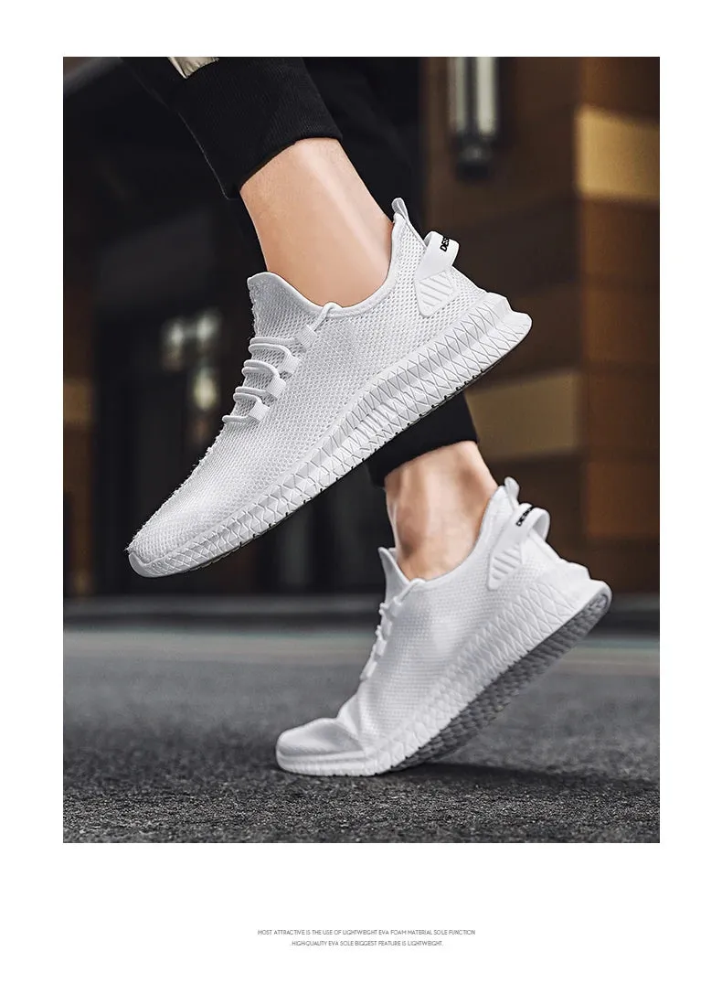 Men's Lightweight Casual Sneakers Breathable Mesh Sports Running Shoes Odor-resistant Athletic Shoes Slip-on With Shoelaces