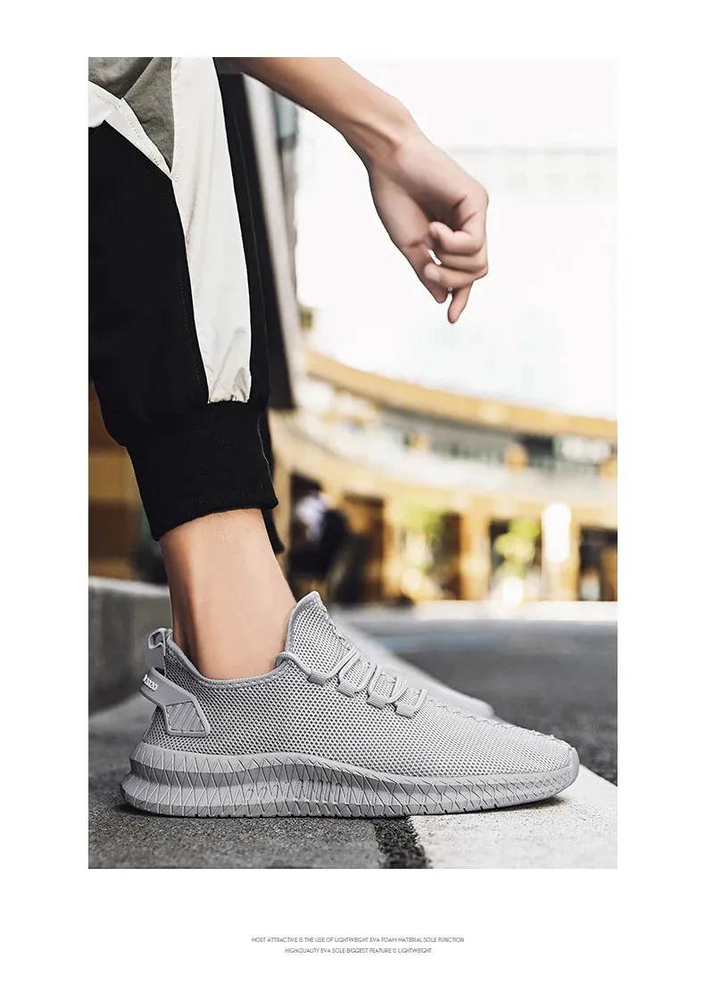 Men's Lightweight Casual Sneakers Breathable Mesh Sports Running Shoes Odor-resistant Athletic Shoes Slip-on With Shoelaces