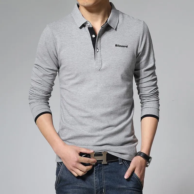 Men's Long Sleeved Solid Polo Shirt