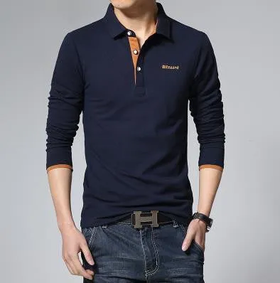 Men's Long Sleeved Solid Polo Shirt