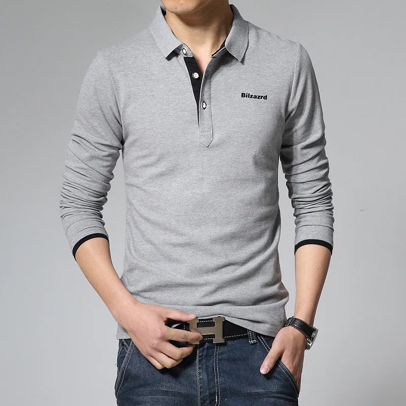 Men's Long Sleeved Solid Polo Shirt