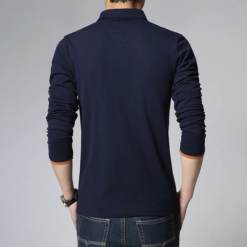 Men's Long Sleeved Solid Polo Shirt
