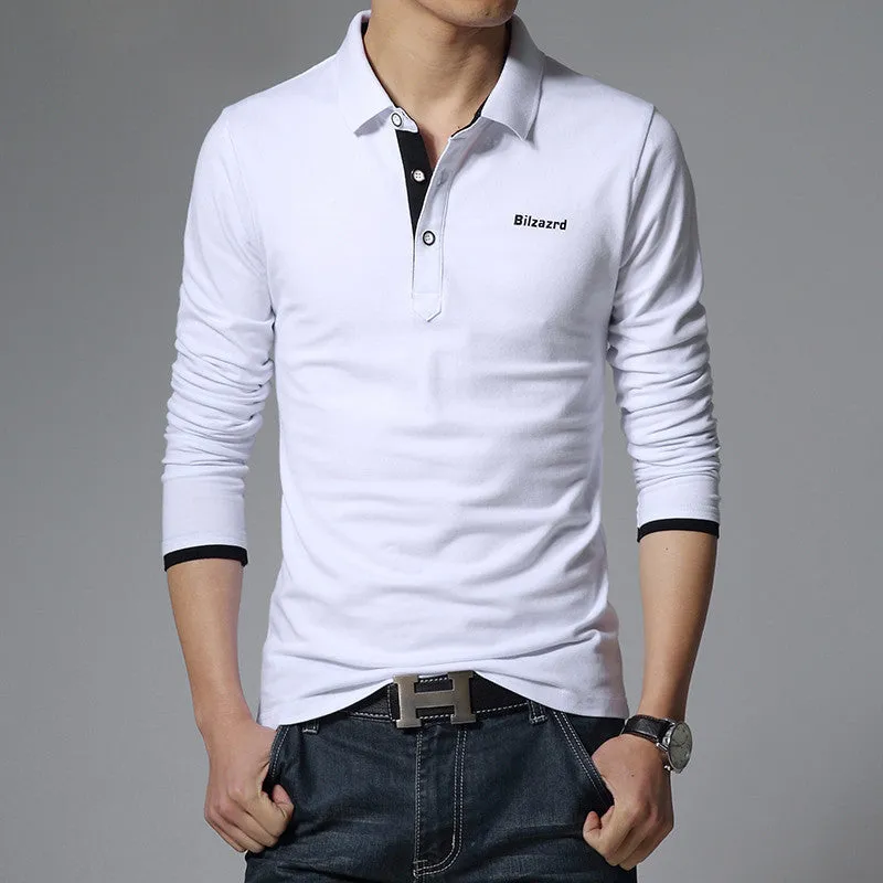 Men's Long Sleeved Solid Polo Shirt