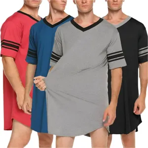 Men's Loungewear: Summer T-shirt, Striped Sleep Dress, Bathrobe.