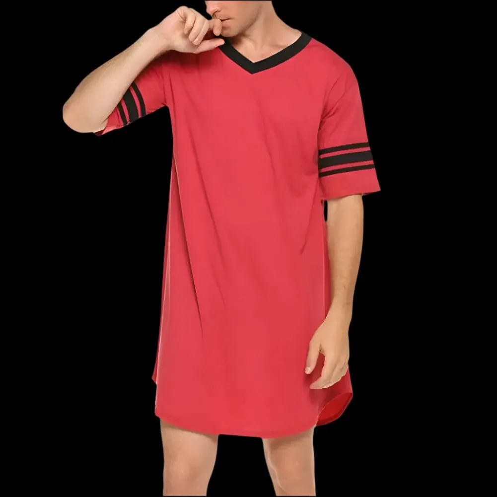 Men's Loungewear: Summer T-shirt, Striped Sleep Dress, Bathrobe.
