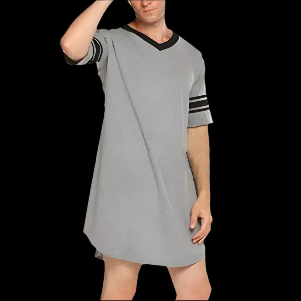 Men's Loungewear: Summer T-shirt, Striped Sleep Dress, Bathrobe.