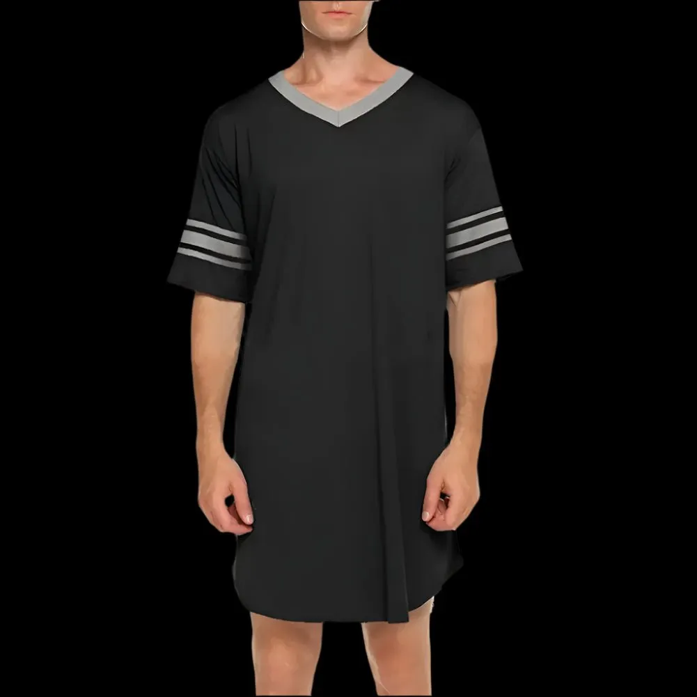 Men's Loungewear: Summer T-shirt, Striped Sleep Dress, Bathrobe.